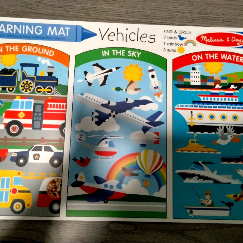 New Learning Mat Vehicles by Melissa & Doug double sided reusable place mat